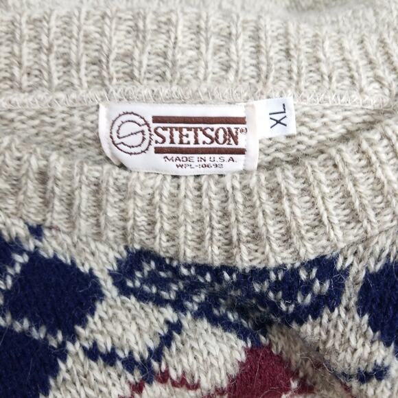 Vintage 70s Stetson argyle wool blend sweater XL - Picture 6 of 9
